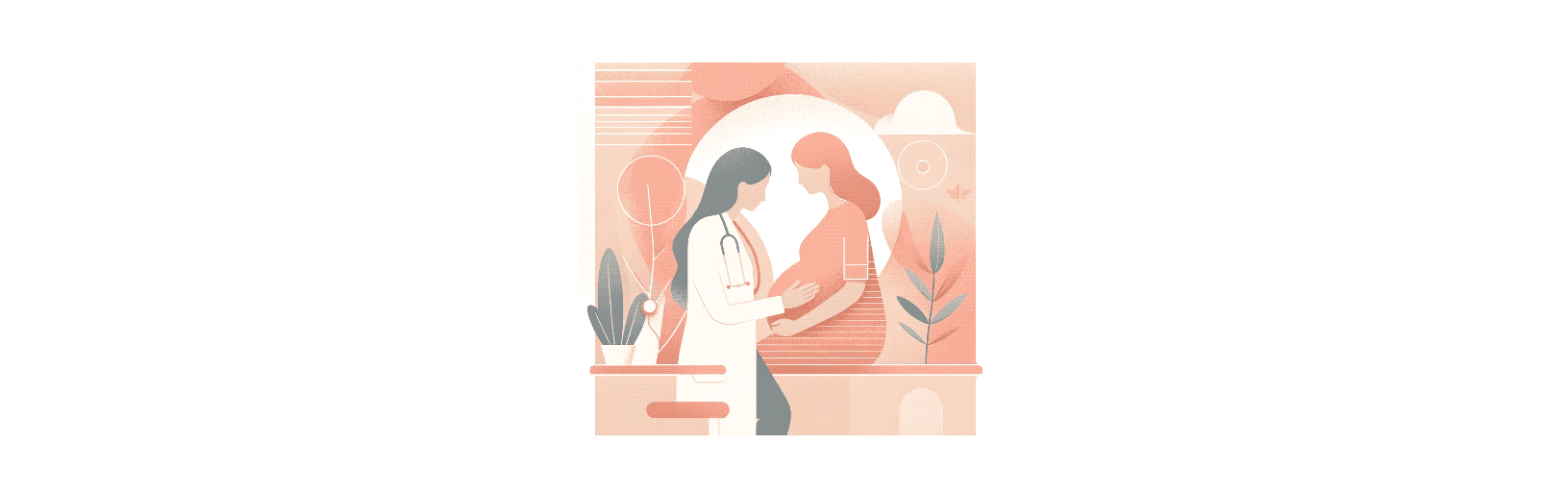 Illustration of a pregnant woman being examined by a an obstetrician to raise awareness on preeclampsia, emphasising prenatal care and maternal health.